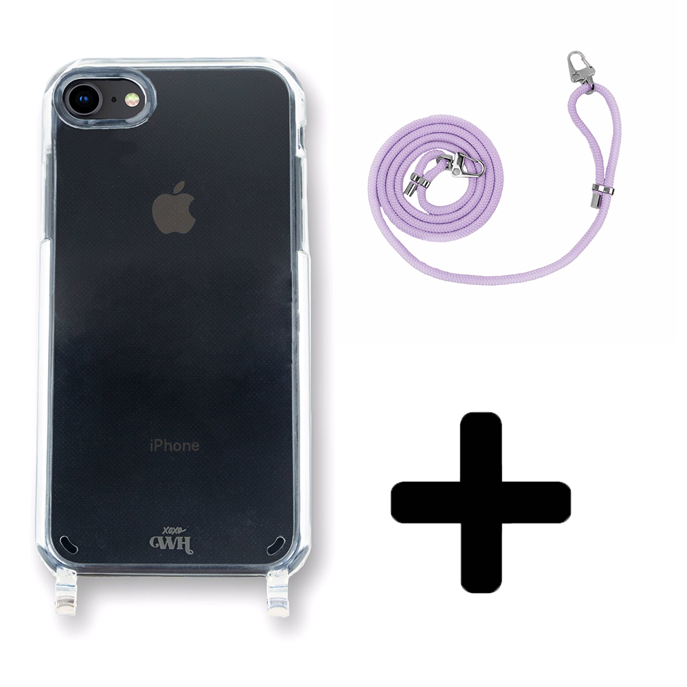 xoxo Wildhearts - iPhone 7/8/SE - Wildhearts Transparante case + paarse koord