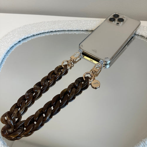xoxo Wildhearts - iPhone XR - Brown Chocolate Transparant Cord Case - Short Cord