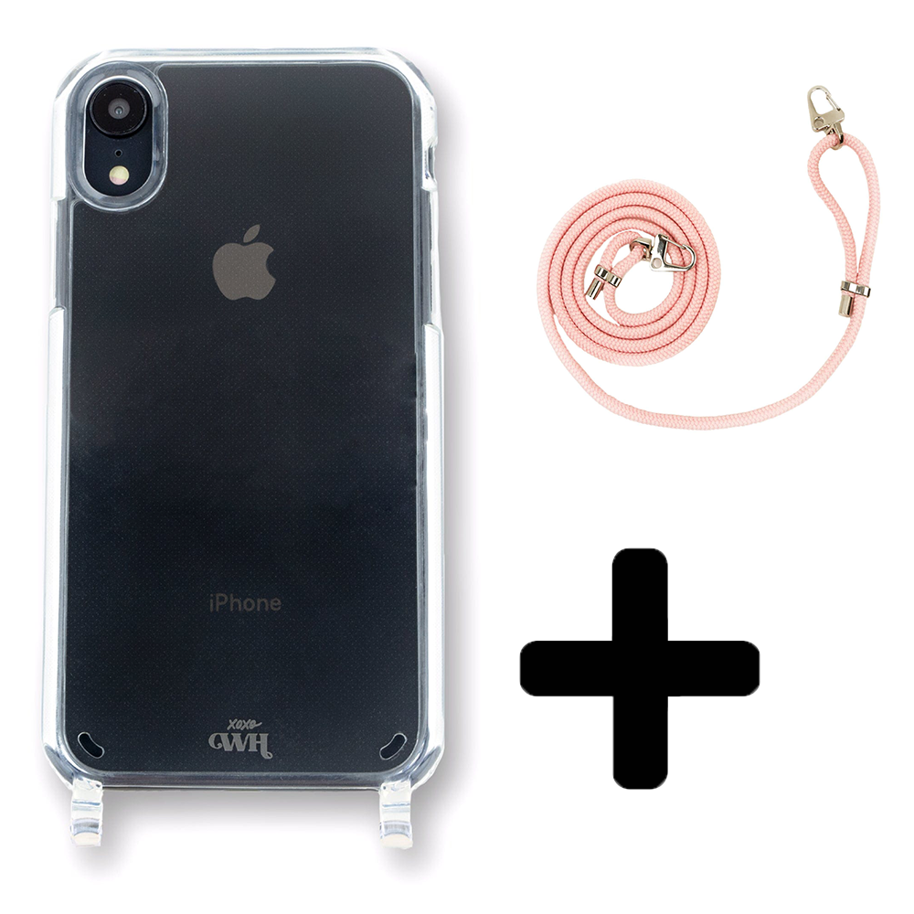 xoxo Wildhearts - iPhone XR - Wildhearts Transparante case + roze koord