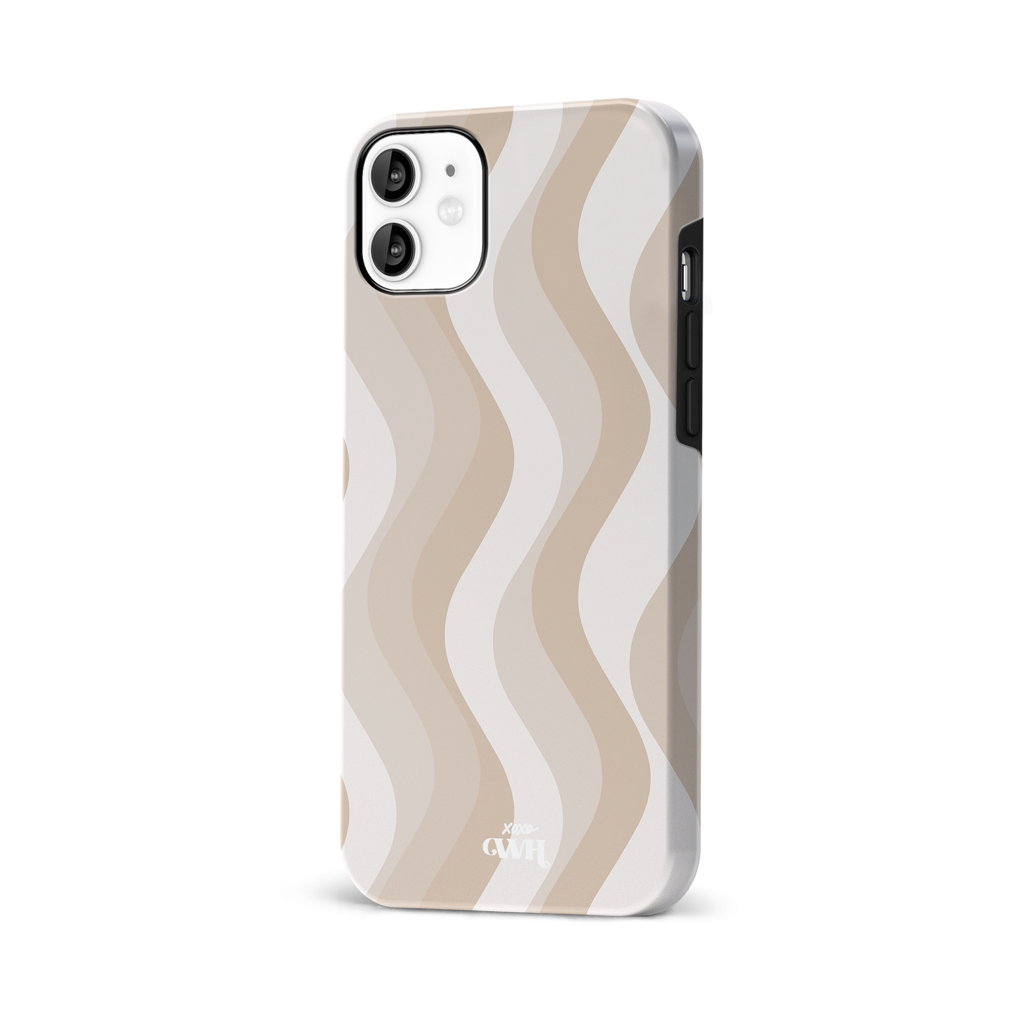 Minimal Nude iPhone 11 hoesje met golvend patroon in beige en witte tinten, glossy afwerking.