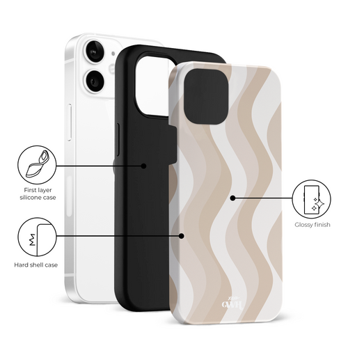 iPhone 11 hoesje met golvend nude patroon, glossy afwerking, en dubbele bescherming.
