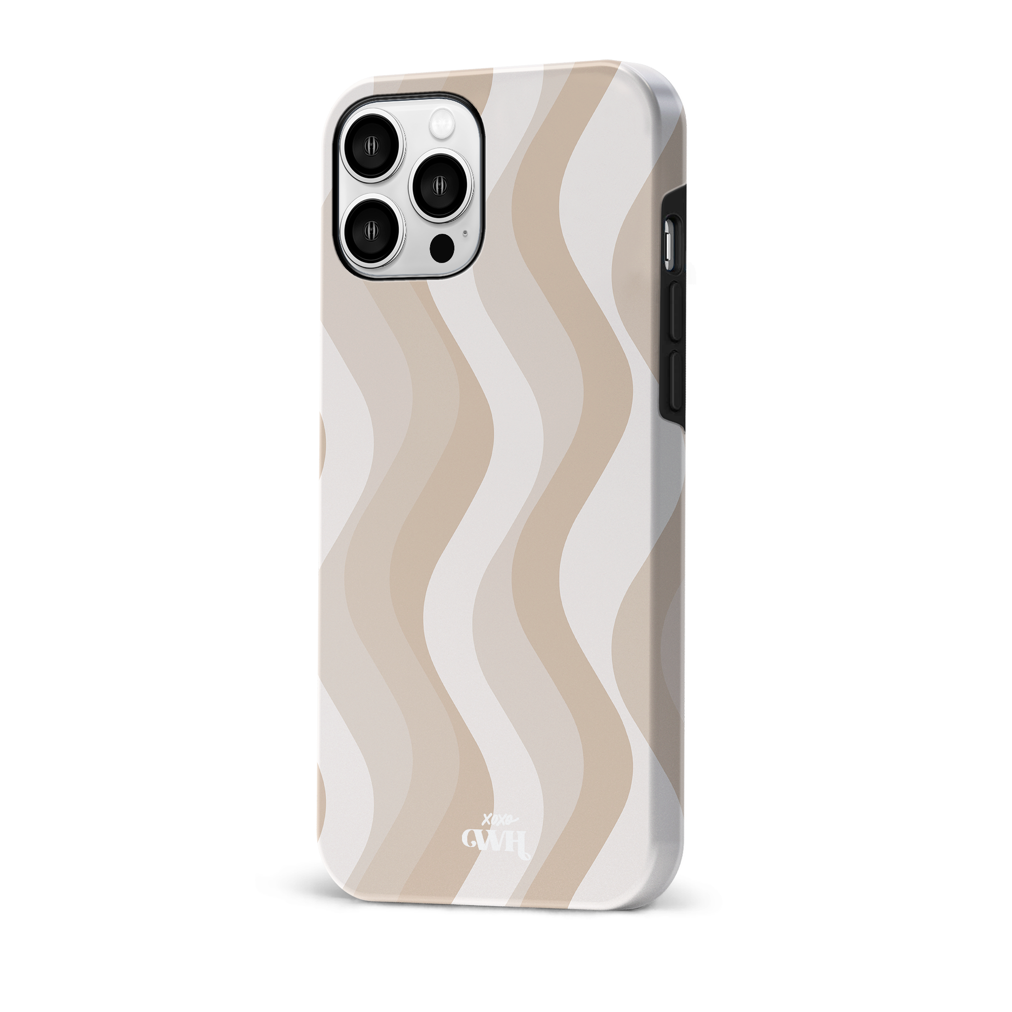 Glanzend iPhone 11 Pro hoesje met golvend patroon in nude en beige tinten.