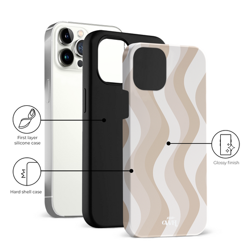 iPhone 11 Pro hoesje met golvend nude design, glossy afwerking en dubbele bescherming: siliconen en harde schaal.