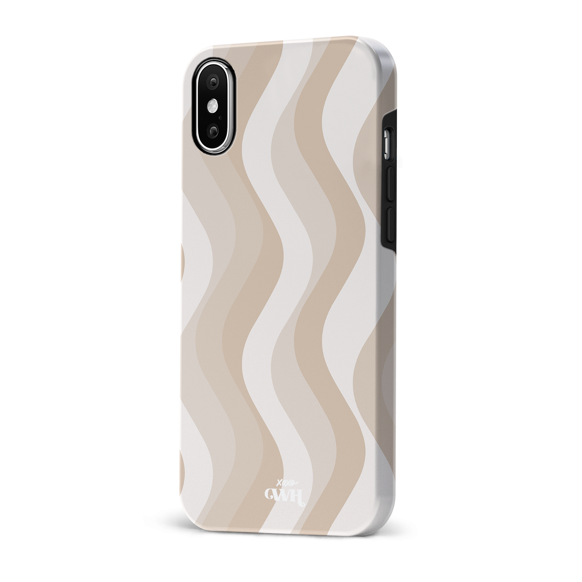 Glanzend iPhone X/XS hoesje met golvend patroon in nude en beige tinten.
