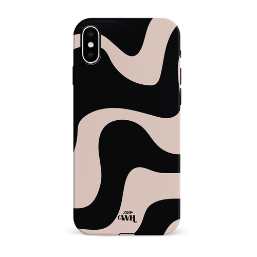 Zwart-beige iPhone X/XS hoesje met golvend patroon en xoxo GWH logo.