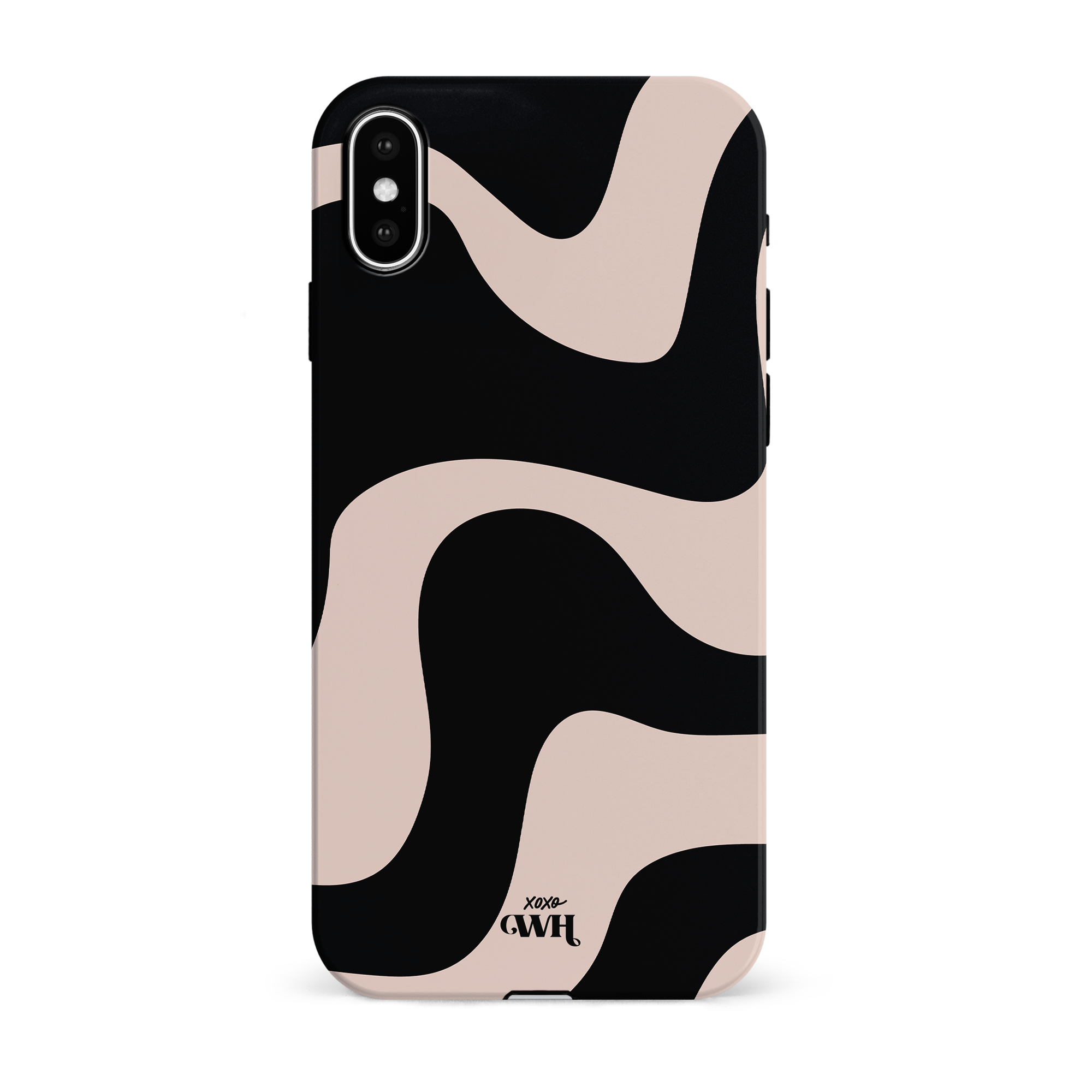 Zwart-beige iPhone X/XS hoesje met golvend patroon en xoxo GWH logo.