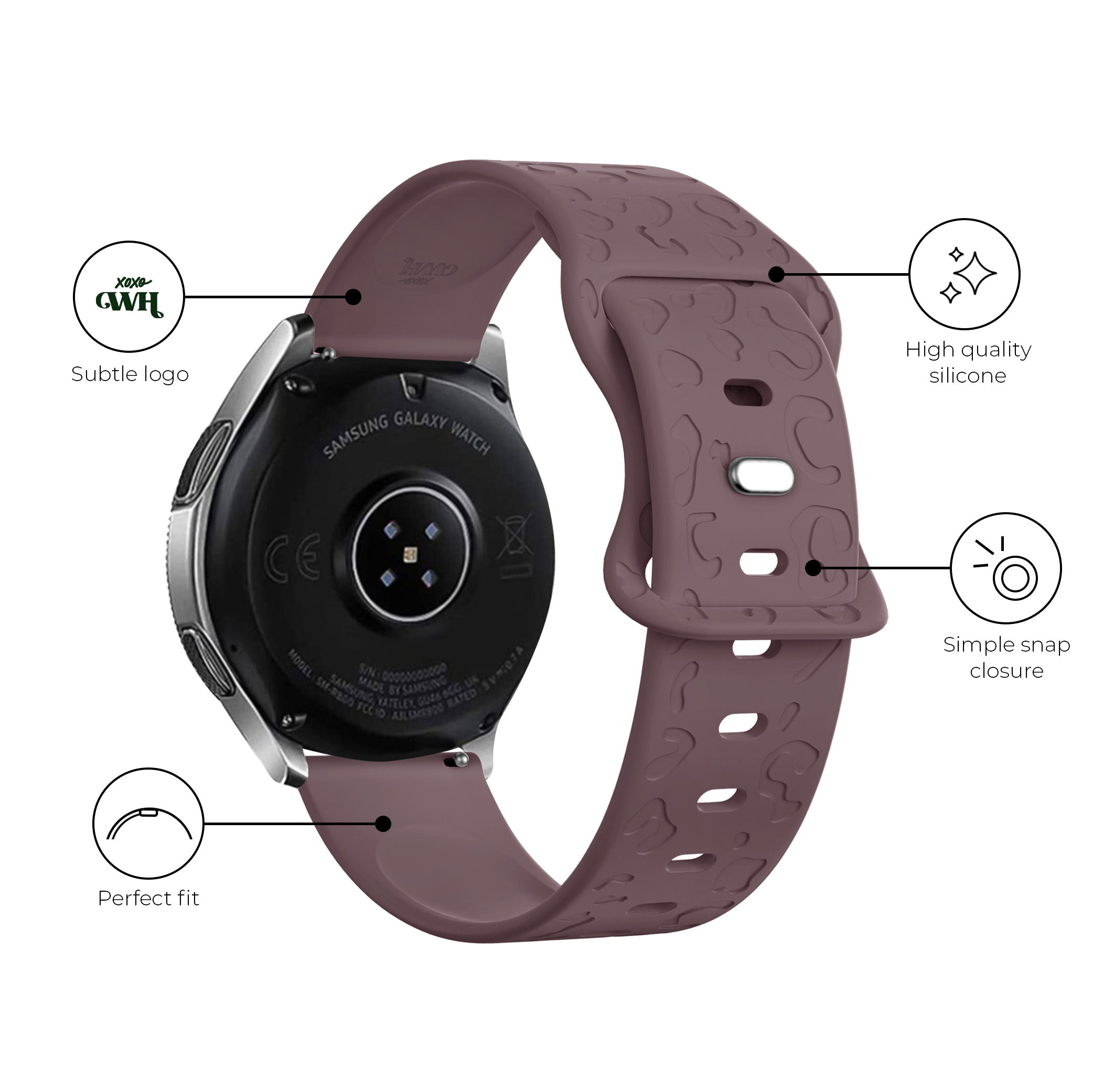 xoxo Wildhearts - Samsung Galaxy Watch 5 Pro siliconen bandje Leopard Print - berry purple
