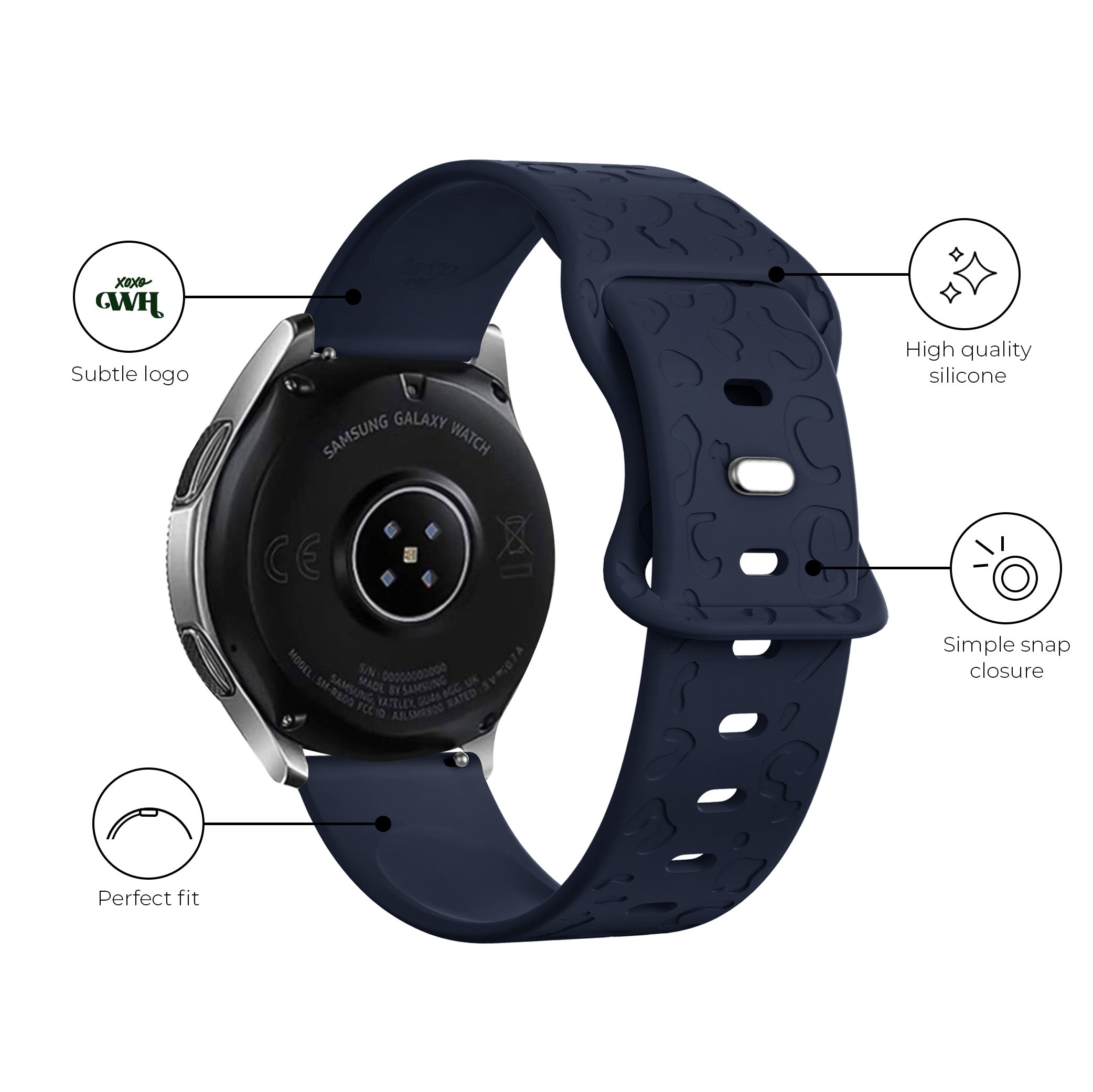 xoxo Wildhearts - Samsung Galaxy Watch Active 2 (40 & 44mm) siliconen bandje Leopard Print - midnight blue