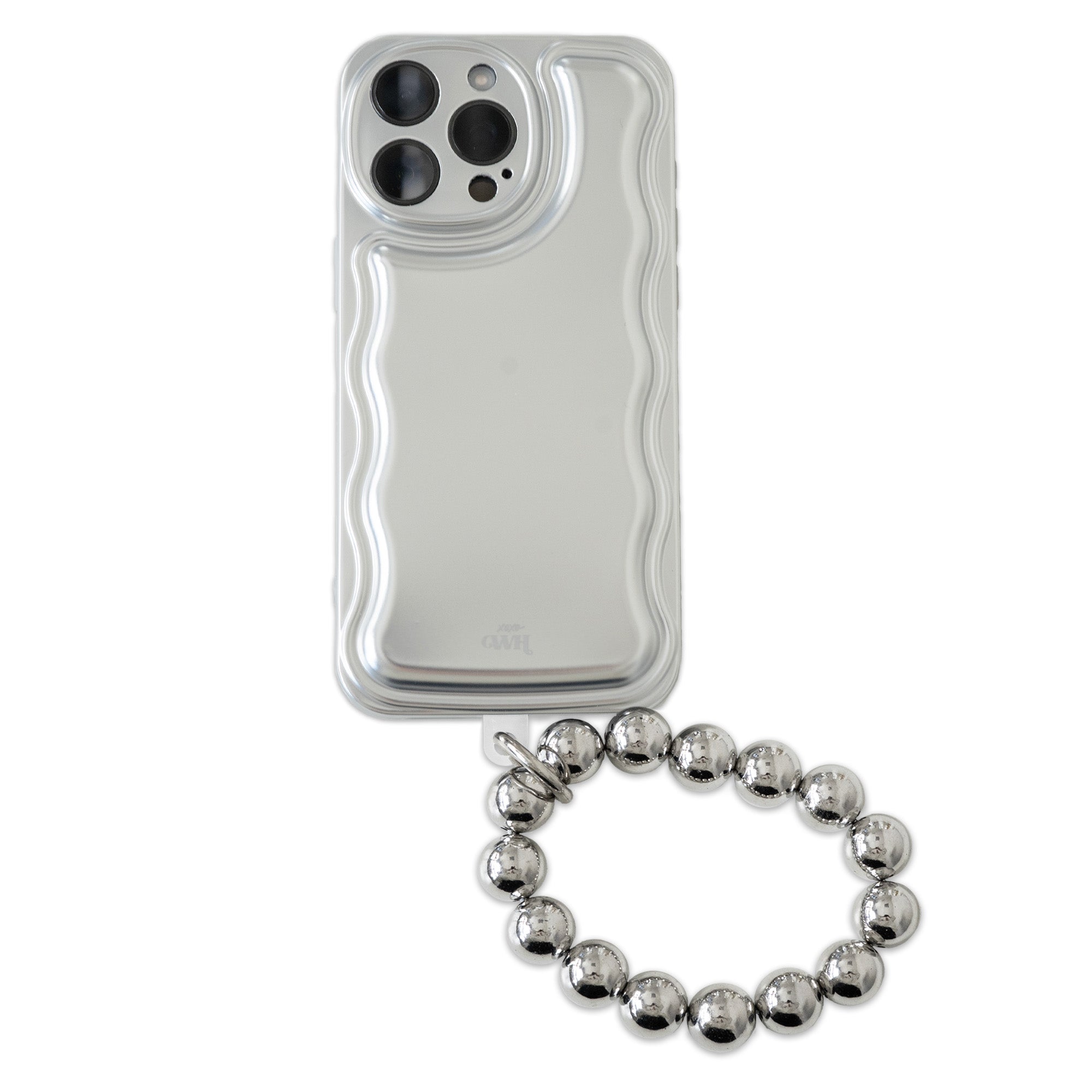 xoxo Wildhearts - Wavy case Silver met Silvery beads (easy cord) - iPhone 16 Pro