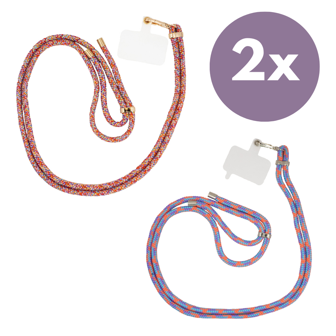 xoxo Wildhearts - xoxo Wildhearts bundel 2x telefoonkoord - Rainbow met Goud & Candy met Zilver - Easy Cord - Telefoonbandjes - Ketting voor telefoon universeel - Koord geschikt voor iPhone - Phone Cord Samsung - 2x Easy Cord