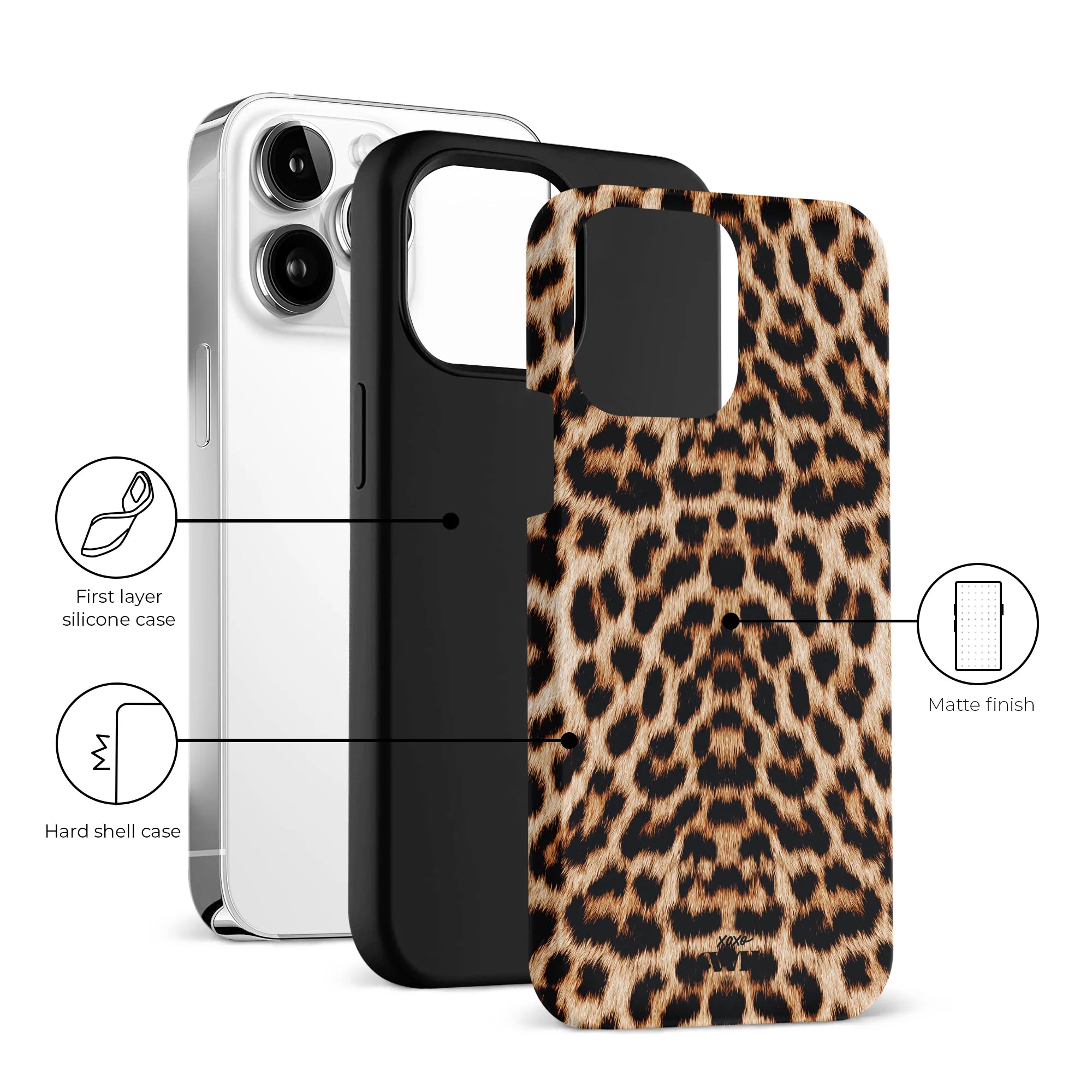 xoxo Wildhearts - xoxo Wildhearts telefoonhoesje geschikt voor iPhone 14 Pro Max met AirPods Pro (2) hoesje - set - Wild Thing - Double Layer - Telefoonhoesje met dubbele beschermlaag - Panterprint - Tijger - Panter - Tijgerprint hoesje