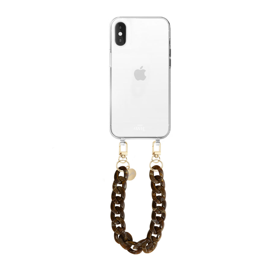 iPhone XS Max - Brown Chocolate Transparant Cord Case - Short Cord
