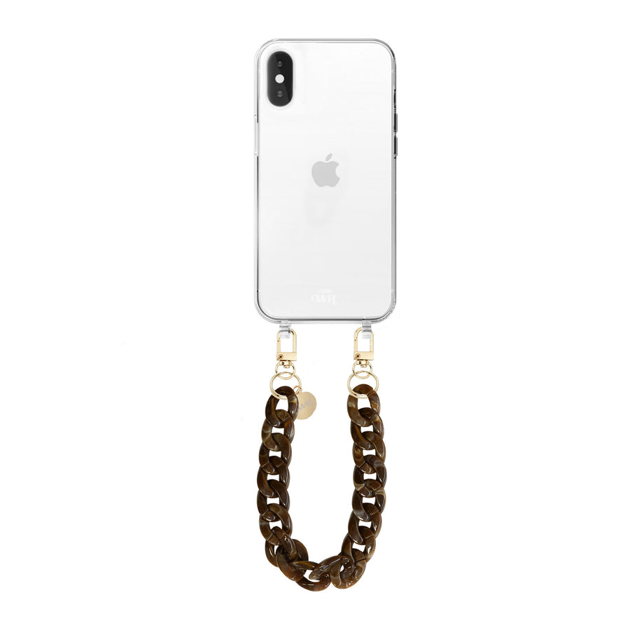 xoxo Wildhearts - iPhone X/XS - Brown Chocolate Transparant Cord Case - Short Cord