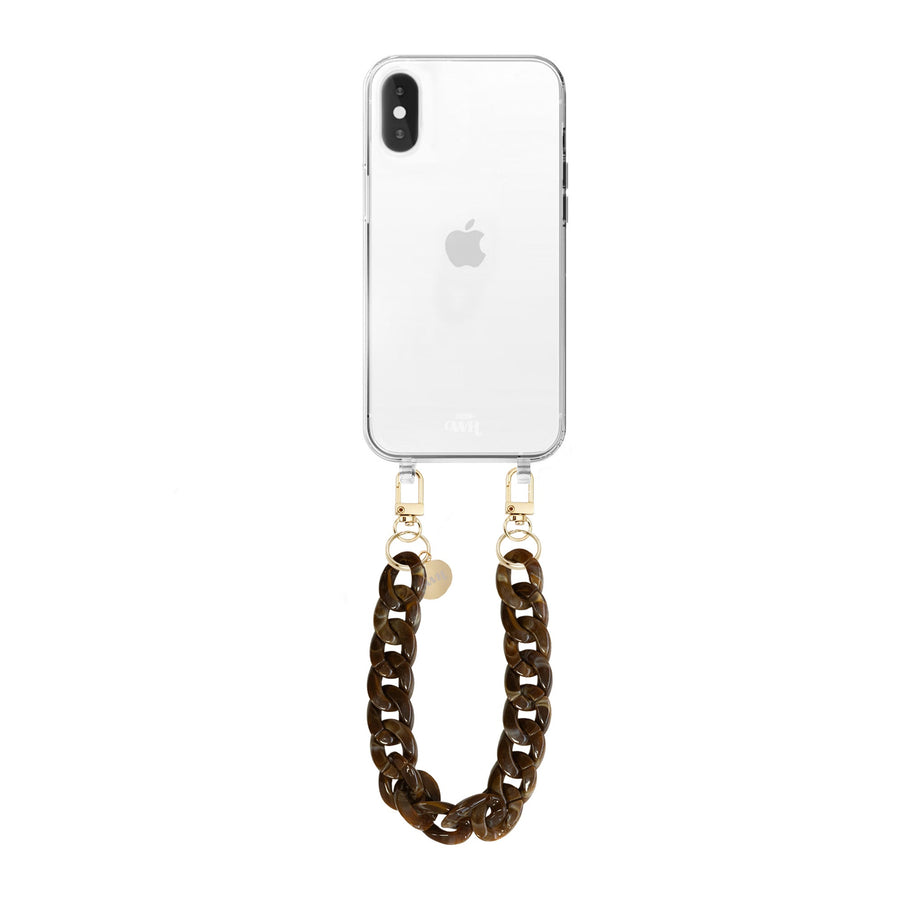 iPhone X/XS - Brown Chocolate Transparant Cord Case - Short Cord