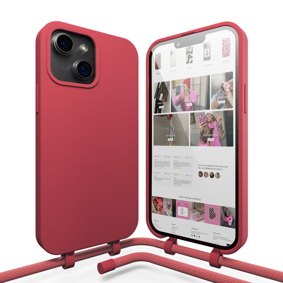 iPhone 14 - Étui à cordon rouge à la framboise