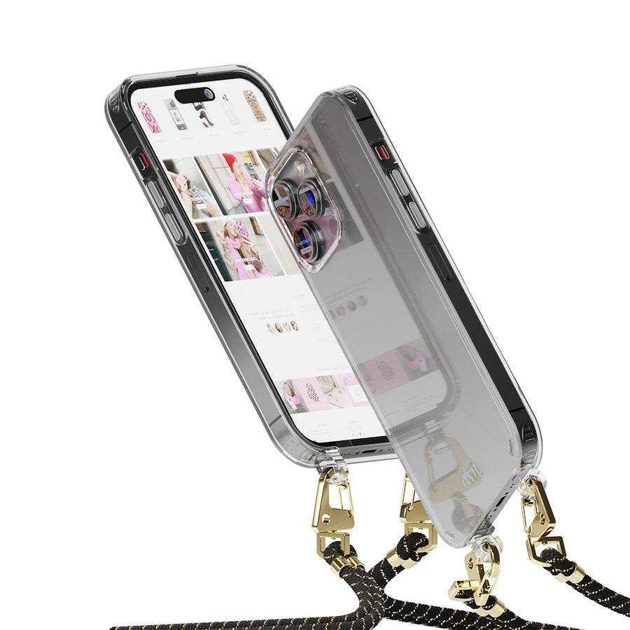 iPhone 14 Pro - Étui de cordon transparent de déesse d'or