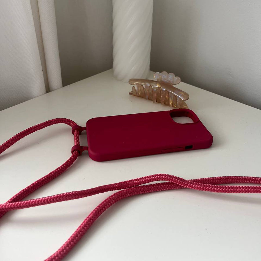 iPhone 14 Pro Max - Étui à cordon rouge Raspberry