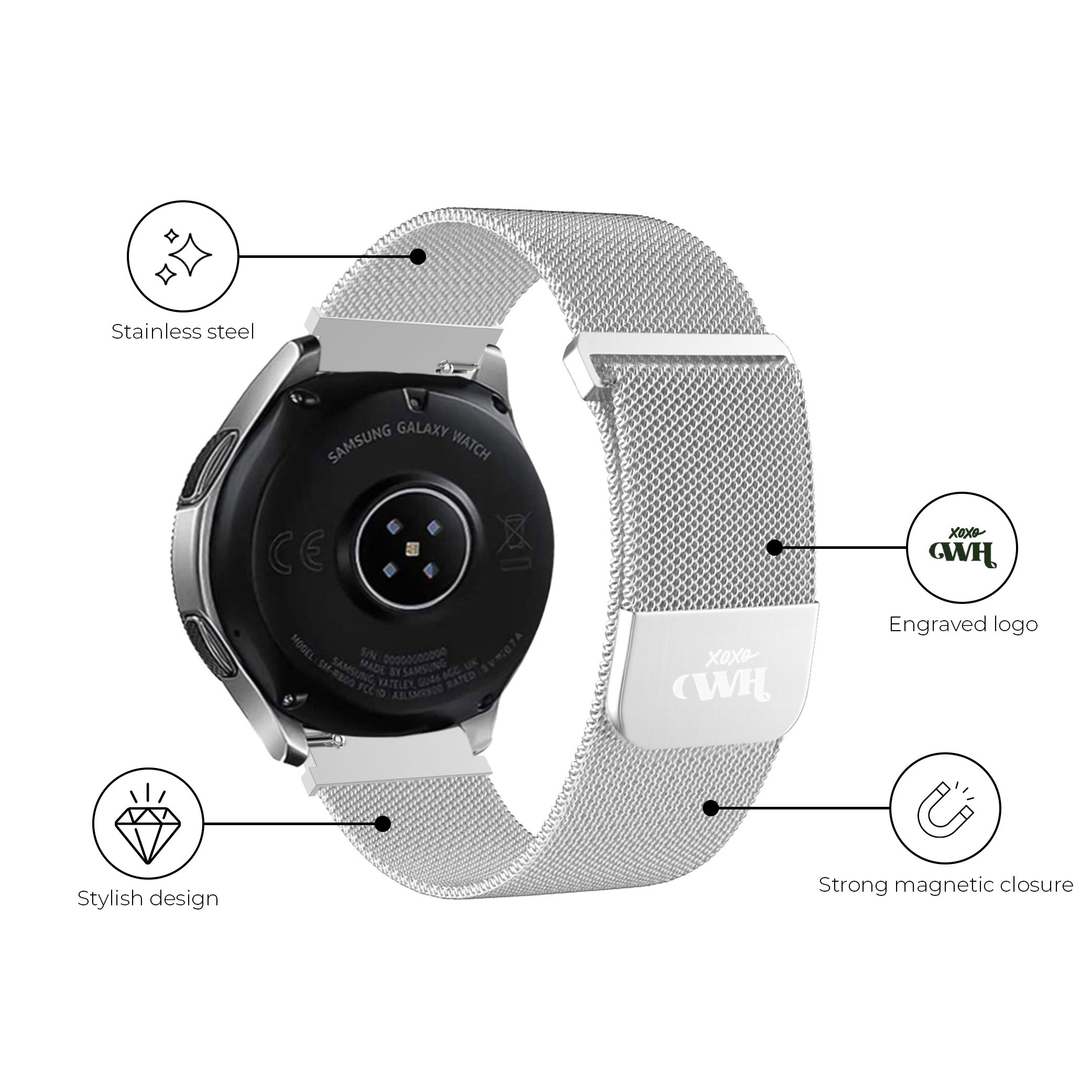 xoxo Wildhearts - Amazfit GTR 2 - 2e - 2 Sport - 2 Classic milanees bandje (zilver)