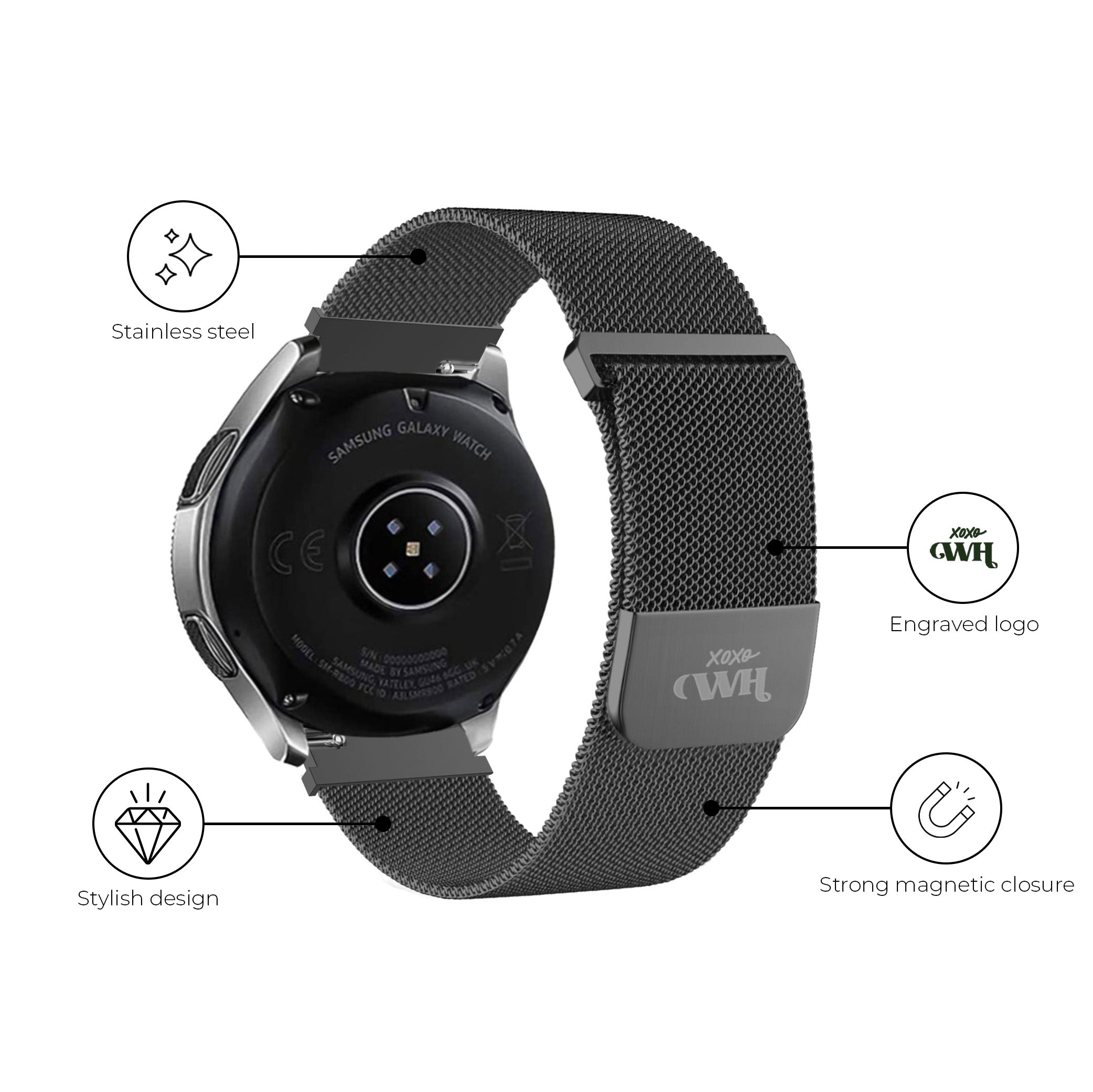xoxo Wildhearts - Huawei Watch GT 3 46mm milanees bandje (zwart)