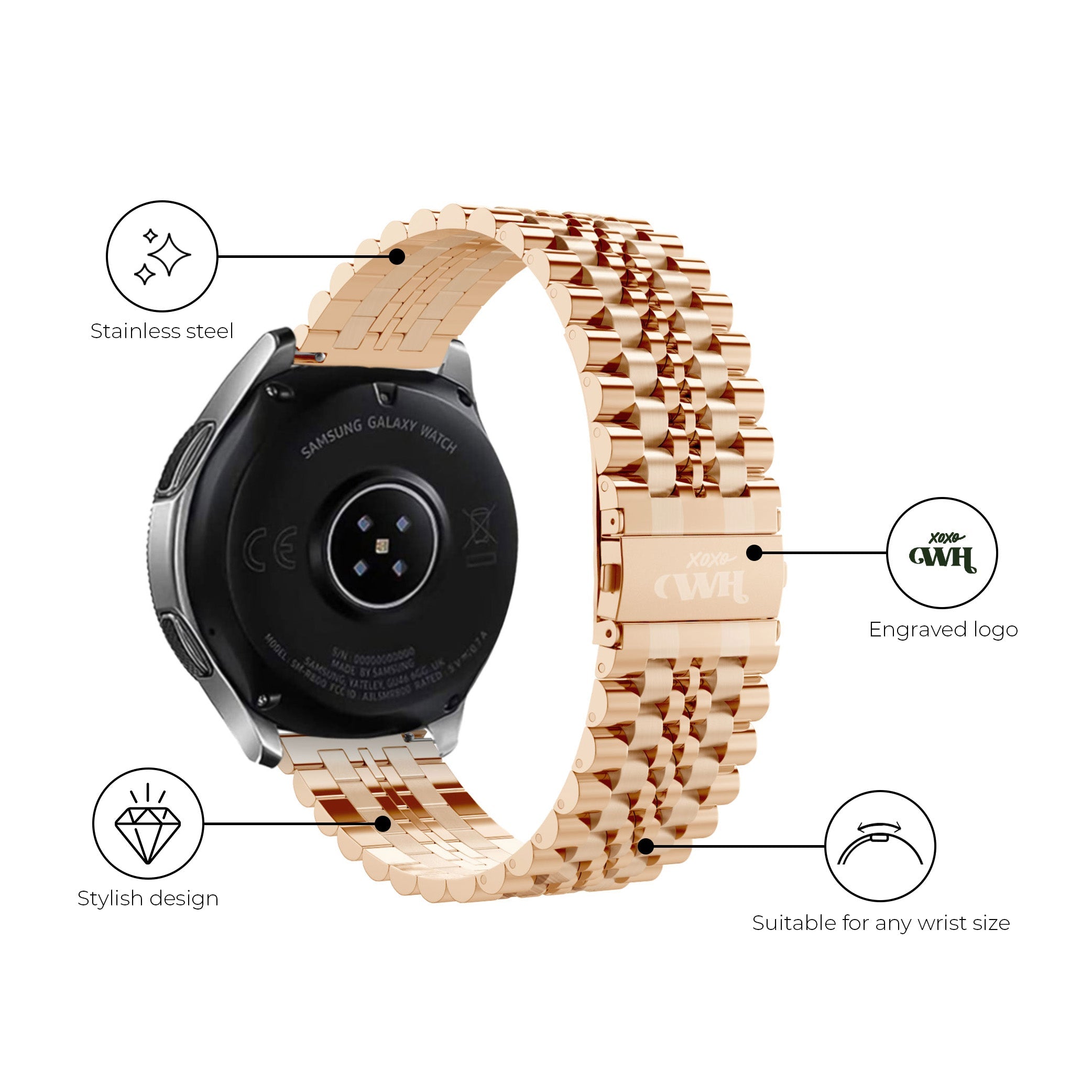 xoxo Wildhearts - Huawei Watch GT 3 46mm stalen bandje (rosé goud)